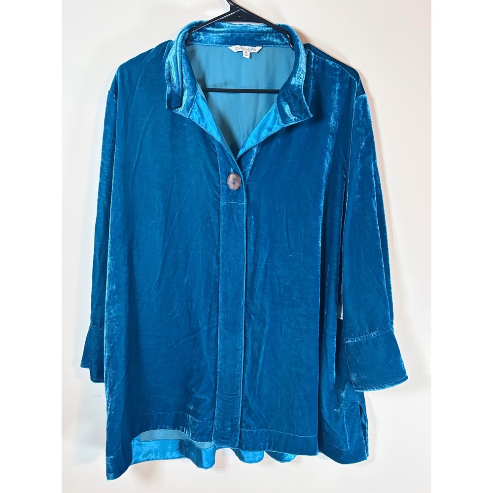 John Mark Ocean Blue Velvet Tunic Shirt XL Bell Sleeve Button Front J43652BM